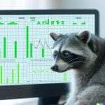 Raccoon looking at Google Analytics alternatives on a computer screen